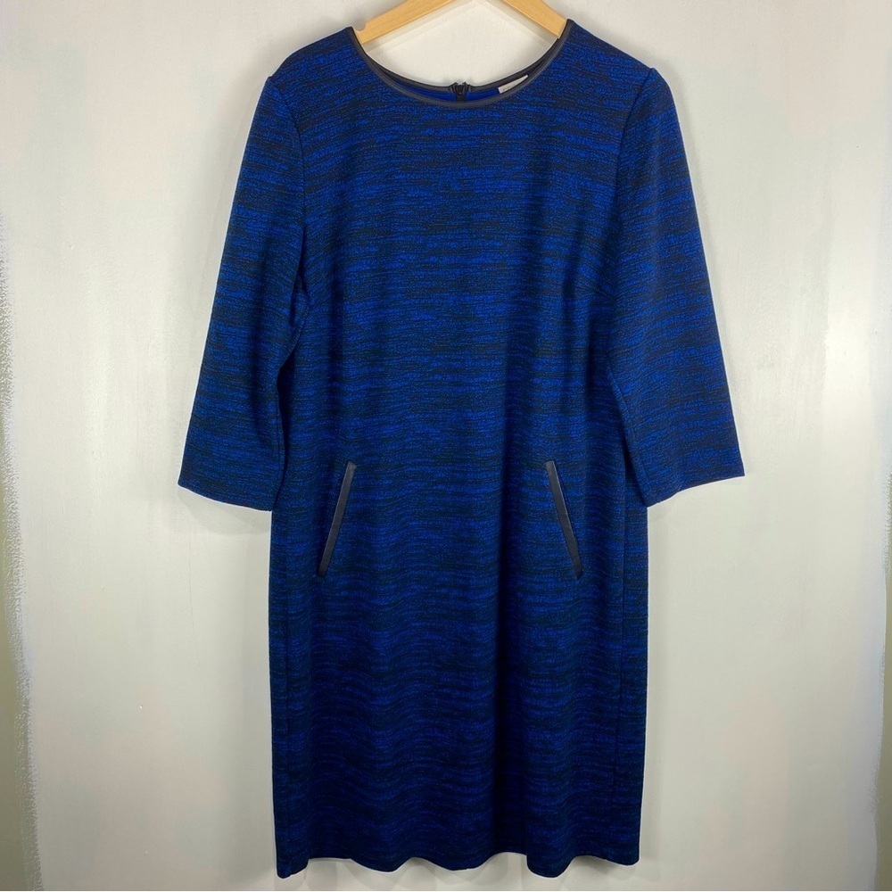 Chico's Space Dye 34 Faux Leather Trim Short Sleeve Mini T-Shirt Dress‎ Size 2